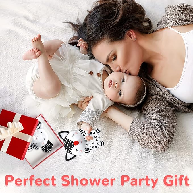 Baby Rattles 0-6 Months Newborn Toys Baby Toys 0-6 Months Rattles for Babies 0-6 Months Infant Toys 0-3 Months, Black & White High Contrast Baby Toys Plush Stuffed Toys for 0 3 6 9 12 Months Girl Boy