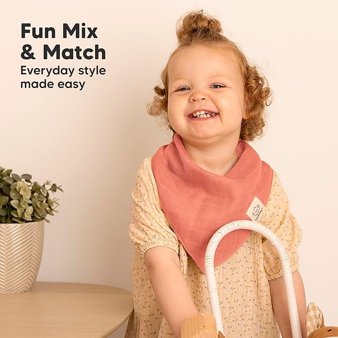 8-Pack Muslin Baby Bibs for Boys, Girls - Muslin Bandana Drool Bibs for Baby Girl & Boy, Drooling Newborn, Teething Toddler, Infant 0-36 Months, 100% Cotton Extra Absorbent & Soft (Primeval)