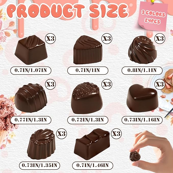 Hiawbon 24 Pcs Fake Chocolate Valentine's Artificial Food Chocolate White Pink Chocolates Mixed Color Chocolate Models Bulk Candy Chocolate Models Simulation Chocolate for Valentine's Gift DIY Crafts