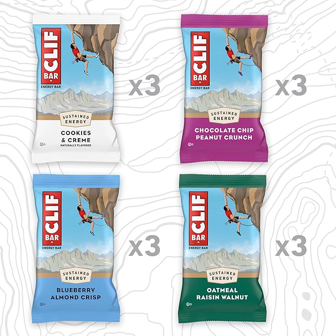 CLIF BAR - Variety Pack - 4 Flavors - Made with Organic Oats - Energy Bars - Non-GMO - Plant Based Protein Bars (12 Pack)