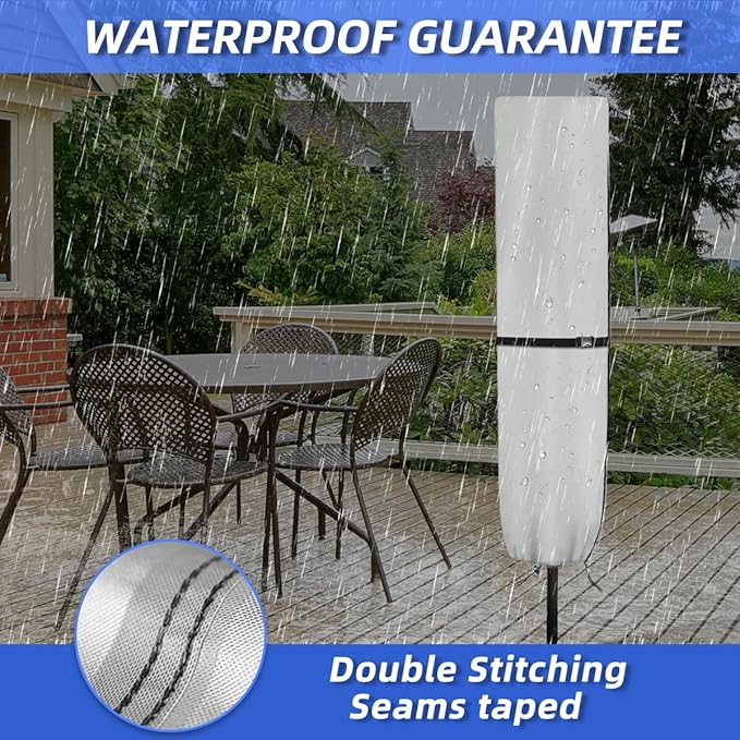 Parasol Cover - 600D Waterproof Outdoor Umbrella for Patio With Sturdy Zipper, Anti-UV Cover Fits for Double-Sided 15 Ft Umbrella