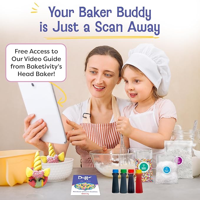 Baketivity x Duff Goldman Unicorn Cookies - Kids Baking Kit - Cooking Kits with Premeasured Ingredients, Decorating Supplies, STEM Activities - Kids Baking Sets for Girls, Boys Ages 6-12