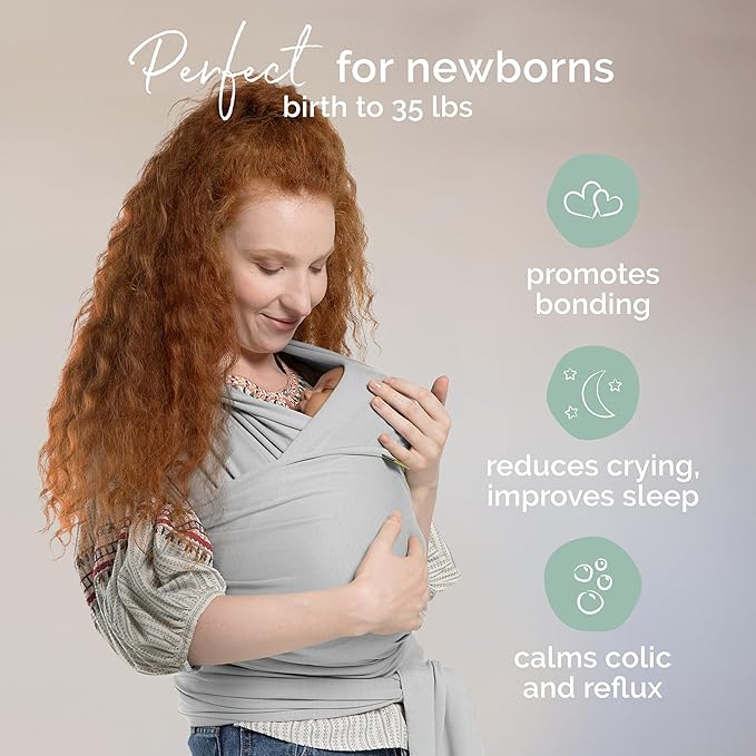 Boba Baby Wrap Carrier – Original Baby Sling Carrier for Newborns (7–35 lbs), Soft, Secure, Hands-Free & Ergonomic, Ideal for Comfortable Bonding, New Parents (Serenity Light Grey)