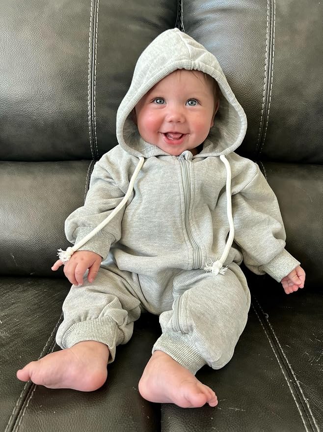 Unutiylo Unisex Baby Boys Girls Long Sleeve Infant Baby Zipper Hooded Jumpsuits Romper Loose Outfit Clothes