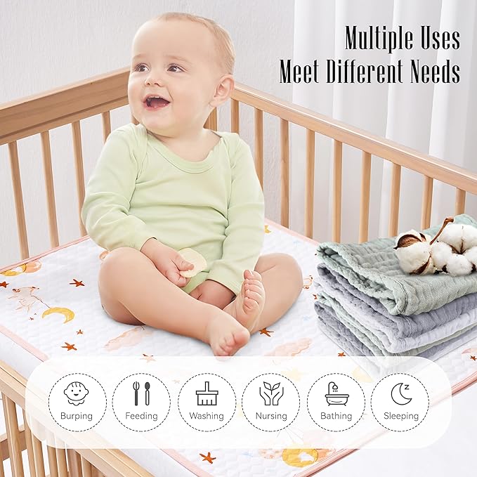 12 Pack Muslin Burp Cloths - Large 20" x 10", Ultra Absorbent 100% Cotton for Baby Drool and Messes - Soft, Gentle Baby Burp Rag for Boys & Girls -Grey, Green, Slate