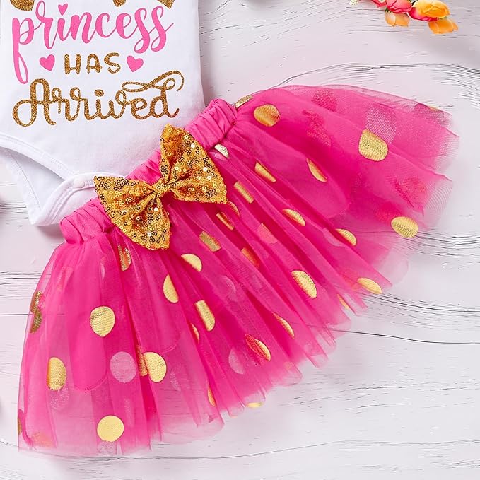 Newborn Baby Girl Outfits Infant Letter Print Romper+Tutu Skirt+Headband+Legging Warmer Coming Home Clothes Set