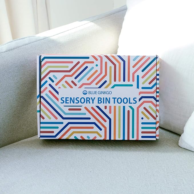 Blue Ginkgo Sensory Bin Tools – Montessori Fine Motor Skills Learning Set for Toddlers and Kids Pretend Play [9 PC] Kitchen Wooden Set with Scoops, Bamboo Tongs