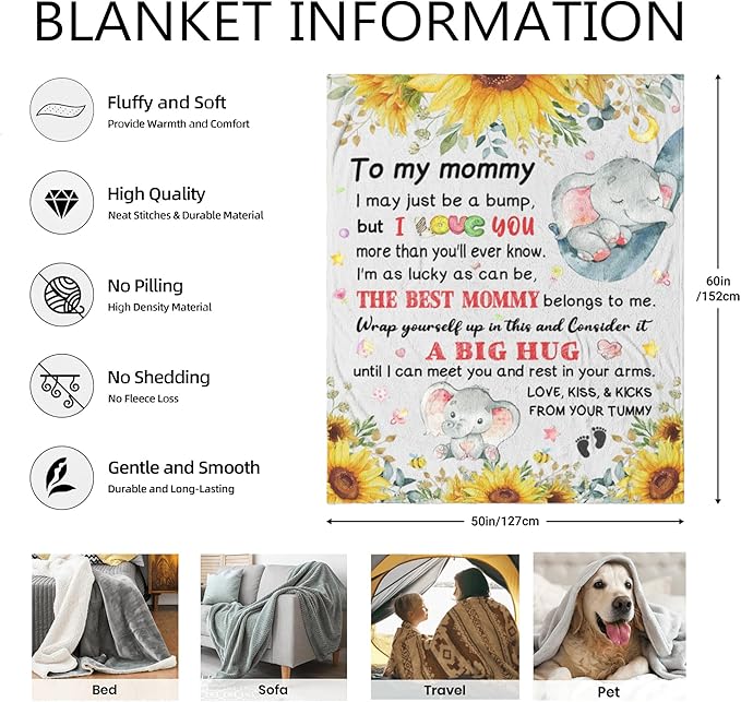 Pregnancy Gifts for Mommy - Mom to Be Gift, First Time Moms Gift, Promoted to Mom Gifts - Super Soft Flannel Throw Blanket 60"×50"