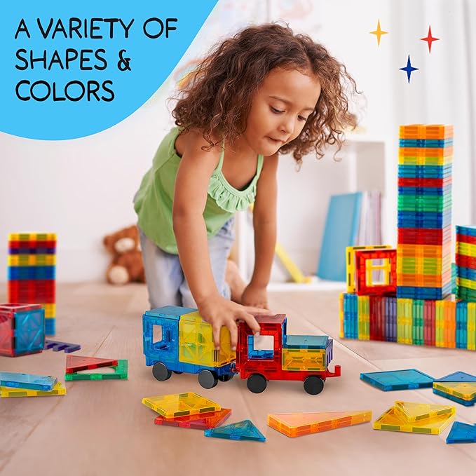 Magnetic Tiles 138 PCS+ Bonus Zippered CASE, Magnetic Tiles for Kids Toy for 3 4 5 6 7 8 Year Old Boys & Girls, Great Gift for Kids Aged 3-8, XL Set