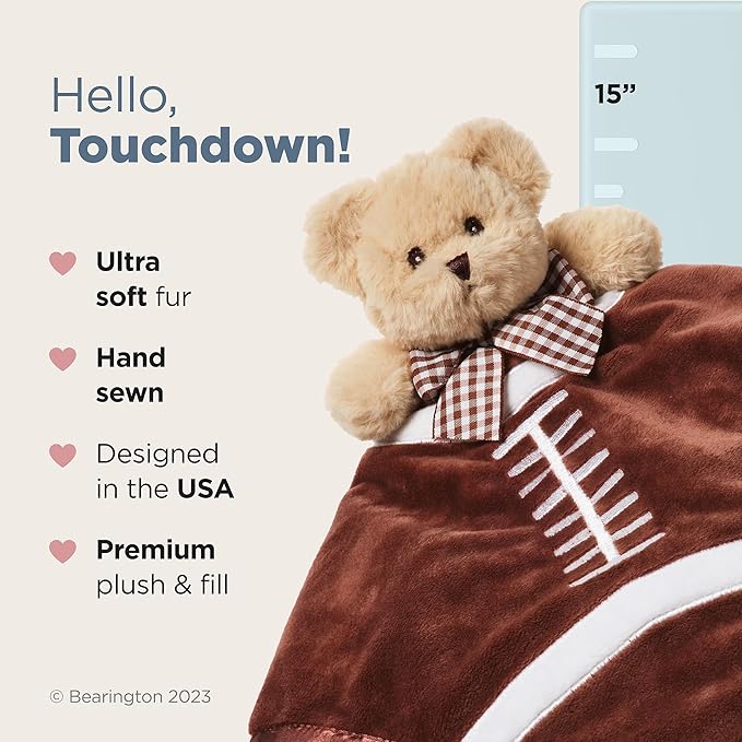 Bearington Collection Touchdown Snuggler Plush Football Lovey - 15-Inch Satin & Velour Security Blanket for Babies - Soft Plush Newborn Baby Football Toy for Boys