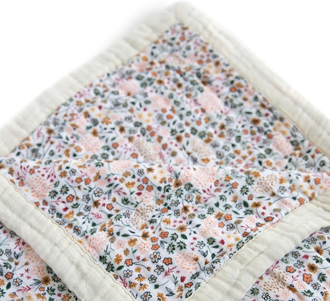 Little Unicorn Premium Quilted Throw | Super Soft, Multi-Layered Muslin XL Blanket| Great for Kids & Families (Pressed Petals)