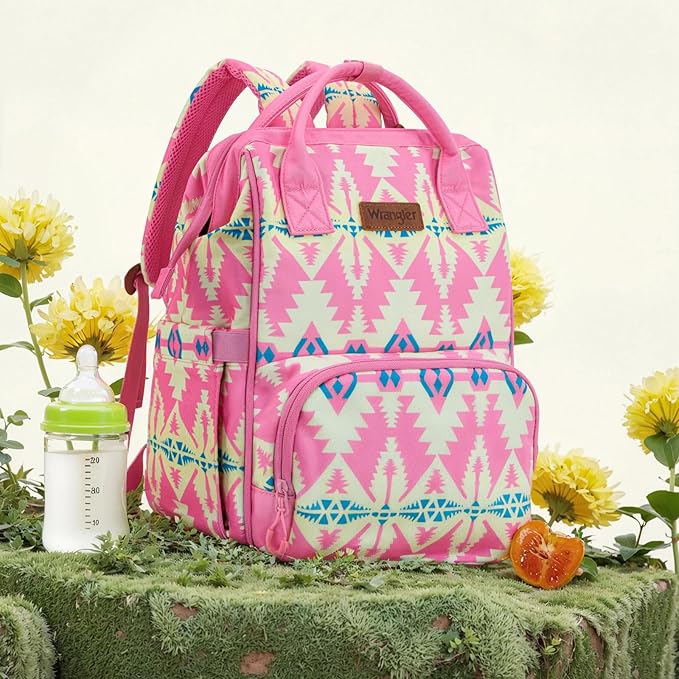Montana West Wrangler Callie Diaper Bag Backpack with Stroller Straps Western Pattern Multifunction Baby Travel Bag WG2204-91102PK
