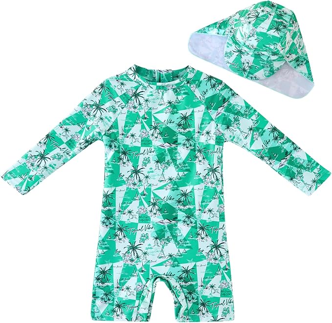 UMELOK Baby Boys UPF 50+ Sun Protection One Piece Rashguard Swimsuit with Snap Bottom