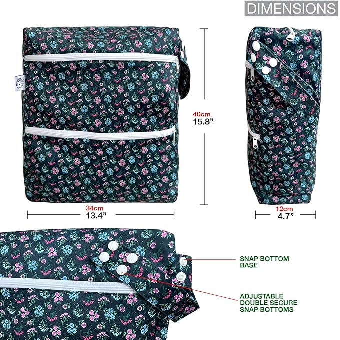 FLOCK THREE 3D Waterproof and Washable Wet Bag Luggage Organiser for Travel storage Stroller Daycare Baby Diapers Yoga Beach Pool Swimsuits Luggage Packing for Travel Accessories (Flower02)