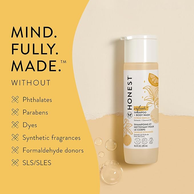 The Honest Company 2-in-1 Cleansing Shampoo + Body Wash | Gentle for Baby | Naturally Derived, Tear-free, Hypoallergenic | Citrus Vanilla Refresh, 10 fl oz