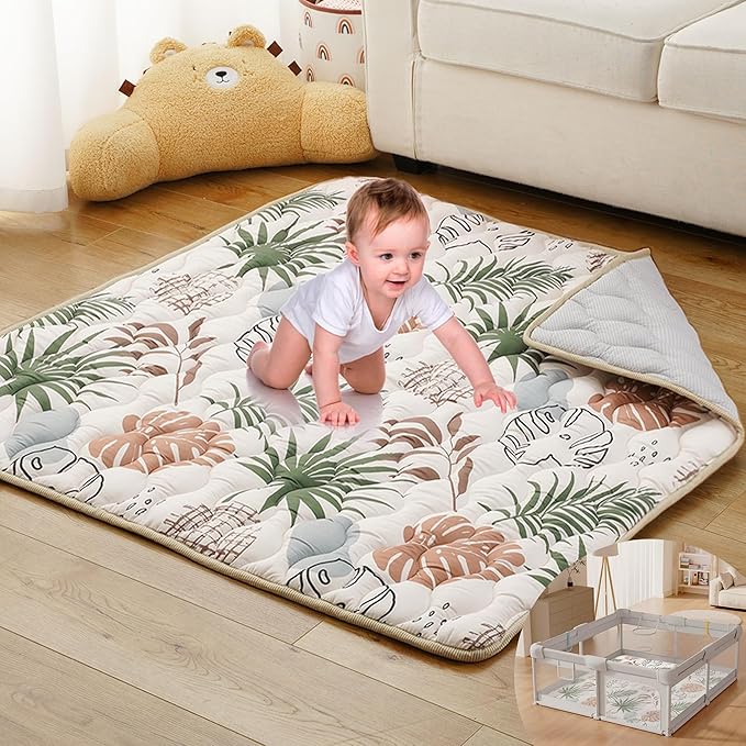 Bunnikins & Clover Baby Play Mats for Floor, 71"x59" Thicken Soft Play Mat, Foldable and Non Slip One-Piece Crawling Mat, Machine Washable Foam Play Mat for Baby, Toddlers Infants, Tummy Time