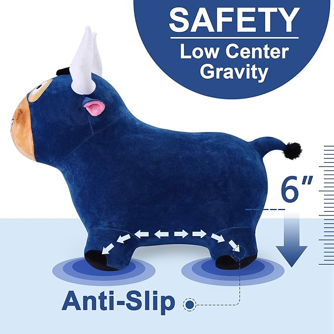 iPlay, iLearn Bouncy Pals Bull Hopping Horse, Plush Inflatable Animal Hopper, Indoor n Outdoor Ride on Jumping Bounce Toys, Birthday Gift for 18 Months 2 3 4 5 Year Old Kids Toddlers Boys Girls