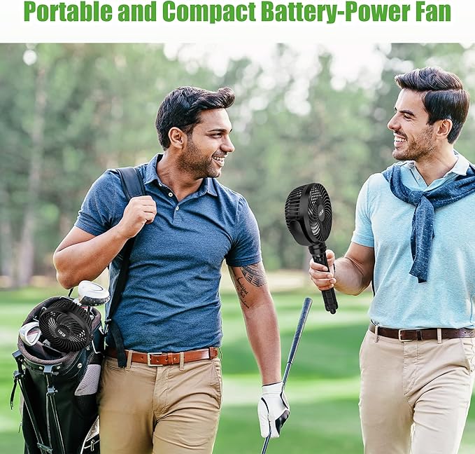 10L0L Golf Cart Fan - Universal Mount, 8000mAh Battery, 3-Speed Fan, LED Light, 56-Hour Runtime, Reverse Charging Function for Yamaha EZGO Club Car Golf Cart, Black