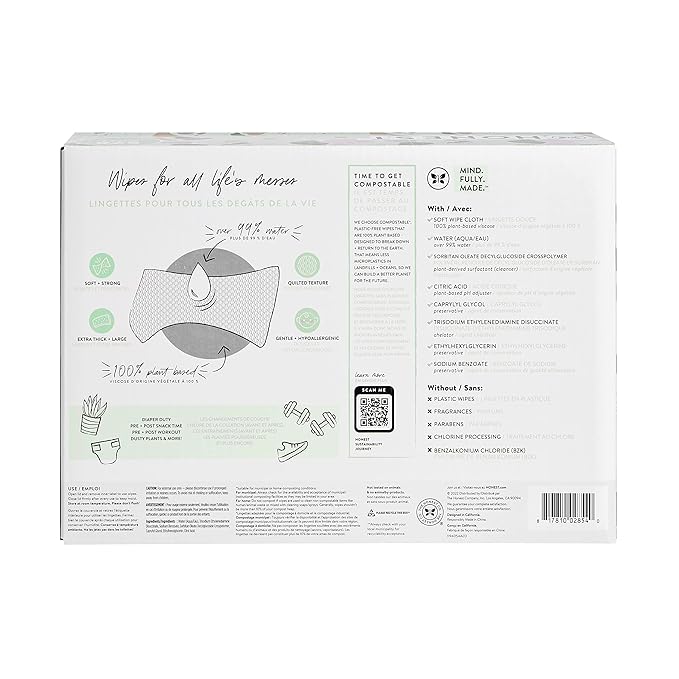 The Honest Company Clean Conscious Multi-Use Wipes | Hypoallergenic + Unscented for Sensitive Skin | Over 99% Water, Compostable, Plant Based, Baby Wipes | Geo Mood, 576 Count