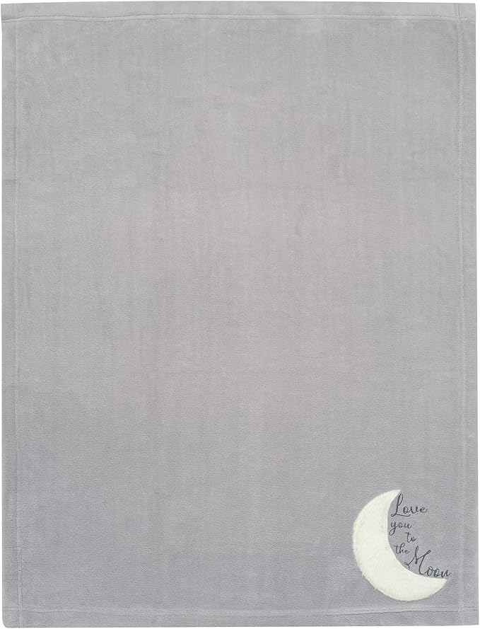 Lambs & Ivy Goodnight Moon Gray Appliqued and Embroidered Fleece Baby Blanket