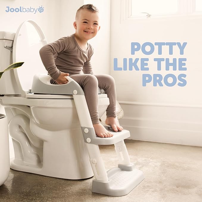 Jool Baby Potty Training Seat with 2 Step Ladder for Toddlers - Splash Guard, Adjustable Height (Gray)