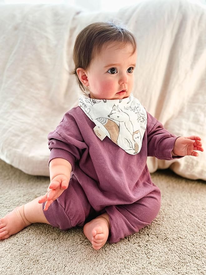 Crane Baby Bandana Bibs, Soft Muslin Adjustable Absorbent Bib Set, 3 Pack, 100% Cotton, Woodland Animal Baby Set For Newborns, Cotton Drool Bibs For Eating