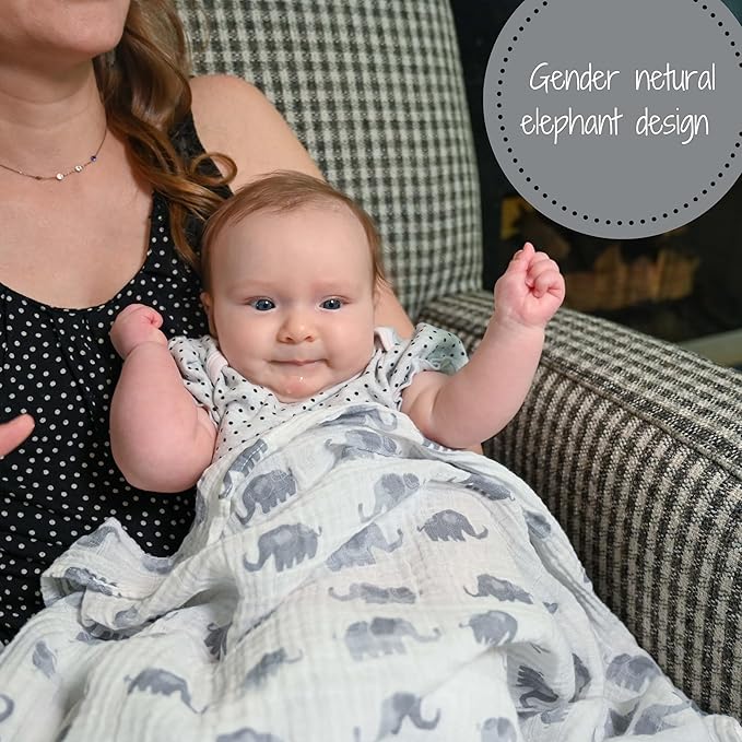 LollyBanks Swaddle Blanket | 100% Muslin Cotton | Gender Neutral Newborn and Baby Nursery Essentials for Girls and Boys, Registry | Elephant Print