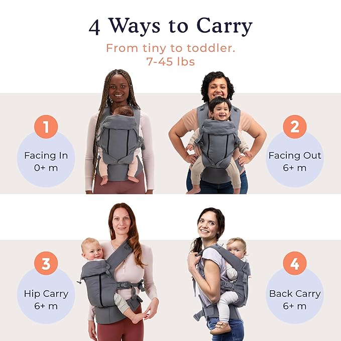 Beco 8 Baby Carrier from Newborn to Toddler (7-45lbs) - All in 1 Hybrid Front, Hip and Backpack Style Carrier with Breathable, Cooling Mesh - Dark Grey
