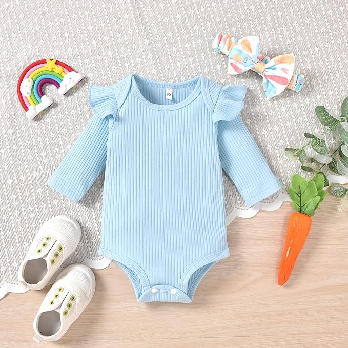 Aalizzwell Preemie Newborn Infant Baby Girls Clothes Ribbed Romper Bodysuit Pants Set Fall Winter Outfits
