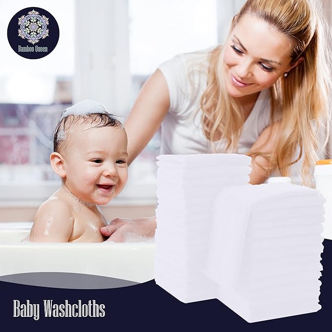 32 Pack Baby Washcloths - 10x10 Inch, Luxury Coral Fleece - Extra Absorbent and Soft Wash Clothes for Newborns, Infants and Toddlers - Suitable for Sensitive Skin and New Born - Baby Shower - White