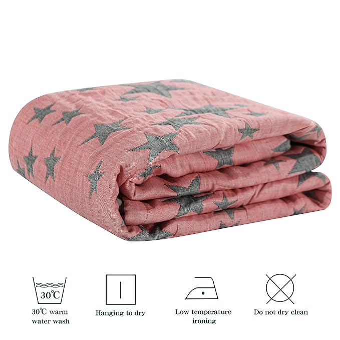 NTBAY 3 Layer Toddler Blanket, Muslin Cotton Jacquard Bed Blankets, Lightweight Thermal Baby Blanket, Super Soft and Warm Crib Blanket for All Seasons, Decoration Gift, 30"x40", Red and Black Star