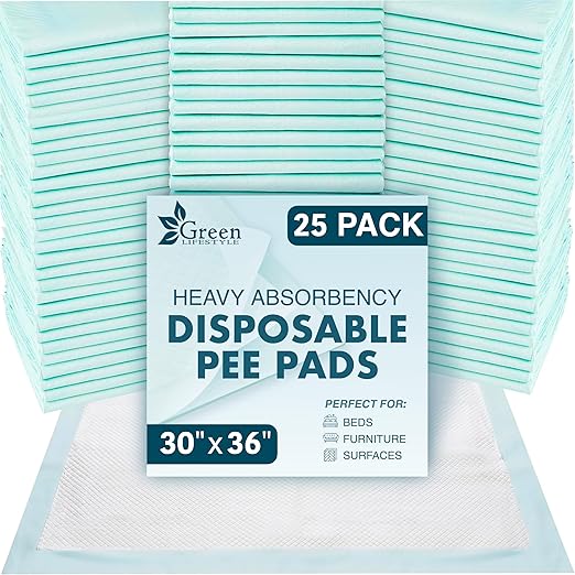 GREEN LIFESTYLE Underpads - Chucks Pads Disposable Adults, for use as Incontinence Bed Pads, Pet Pads, Pee Pads for Dogs, Cats, Bunny, Seniors Bed Pad (Pack of 25 - 30x36)