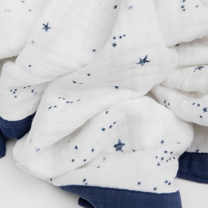 Little Unicorn Newborn Receiving Quilt | Ultra- Soft, Multi-Layered Muslin Fabric | Gift for Newborns & on-The-go (Shooting Stars)