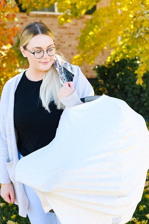 Baby Car Seat Cover Canopy and Nursing Cover Multi-Use Stretchy 5 in 1 Gift Lola by Copper Pearl
