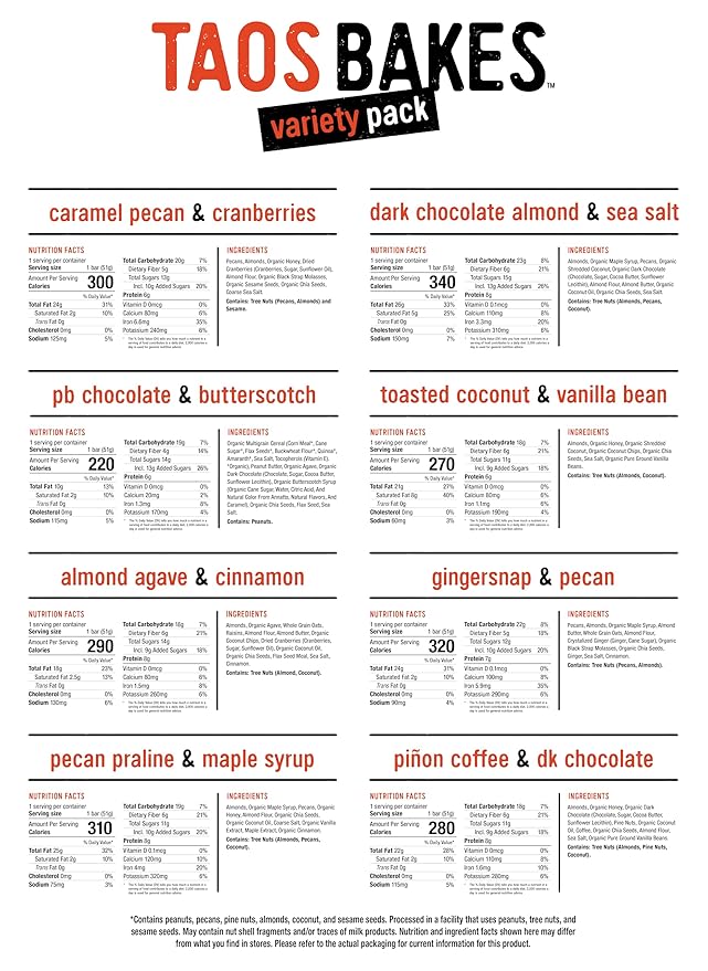 Taos Bakes - Variety Pack - Breakfast Bars - High Protein and High Fiber packed Granola Bars - Gluten Free & Non-GMO - Healthy Snacks for Adults & Kids – Trail Mix Bars - 12 Pack, 1.8oz ea