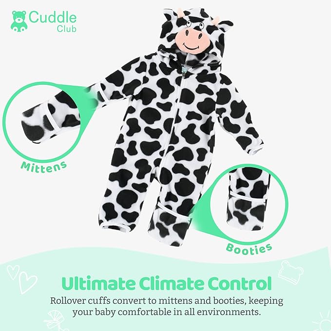 Cuddle Club Fleece Baby Bunting Bodysuit with Hood, Convertible Mittens & Booties, Car Seat Friendly, Soft & Warm, Easy Zip