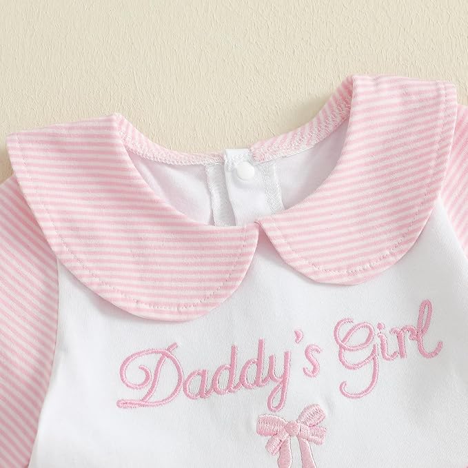 Newborn Baby Girl Footed Romper Onesie Little Sister Embroidery Fall Clothes Coming Home Outfit Vintage Jumpsuit