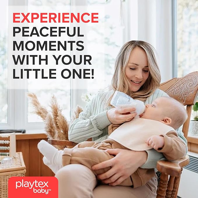 Playtex Baby Anti-Colic Nurser Bottles with Pre-Sterilized Disposable Drop-Ins Liners, 4 Oz Bottles (3 Count), Includes Slow Flow Nipples for Newborn and Breastfeeding Babies, Feeding Essentials