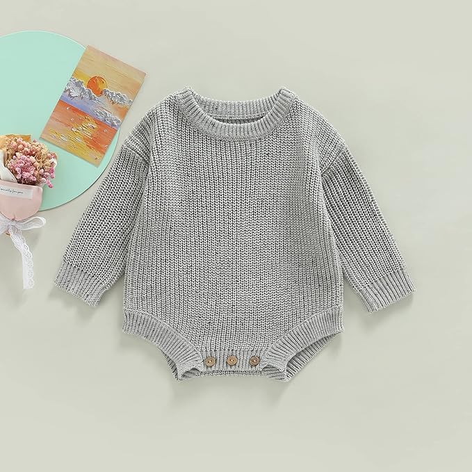 FYBITBO Baby Girl Boy Sweater Knit Oversized Pullover Sweatshirt Romper Onesie Warm Fall Winter Clothes Outfit Newborn