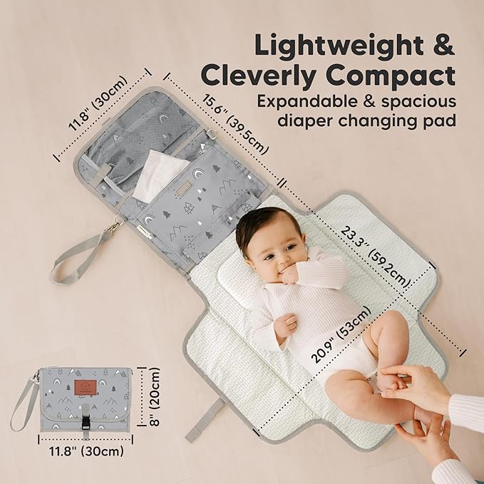 KeaBabies Portable Diaper Changing Pad - Large Waterproof Baby Changing Mat, Compact Travel Diaper Clutch, Functional Pockets Fit Newborn Essentials, Wipeable & Padded Baby Changer (Woodland)