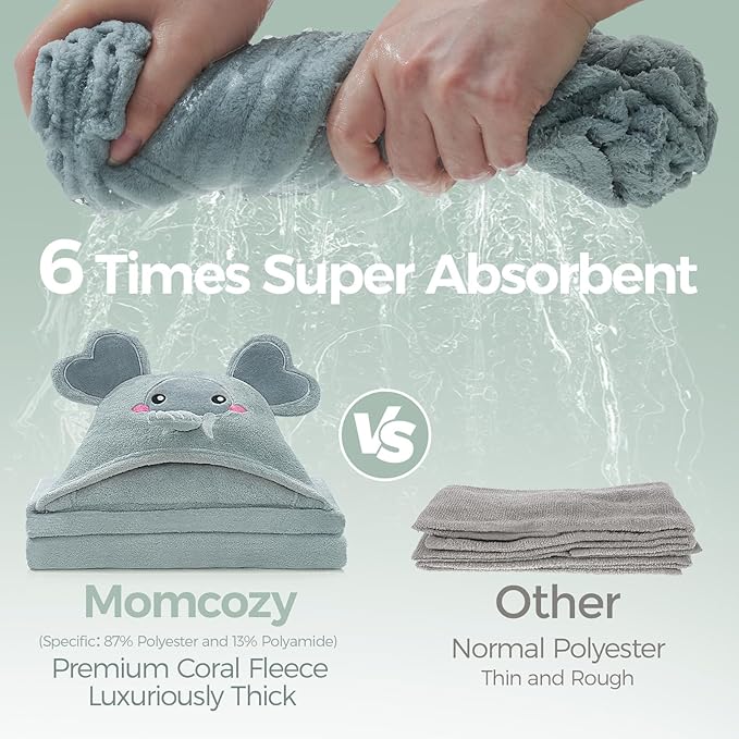 Momcozy Hooded Baby Towels-Visualize Health Label -Soft Premium Coral Fleece Bath Towel -Ultra Absorbent for Baby Cozy and Warm-Bath Essential for Newborn, Infant and Toddler(28 x 55 Inch, L x W)