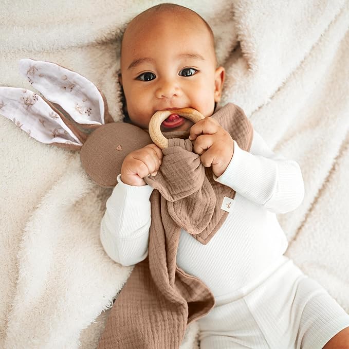 Mikito Organic Cotton Baby Muslin Lovey Bunny - Oeko-TEX & GOTS Certified - Security Blanket & Perfect Loveys for Babies - Unisex New Baby Gift for Ultimate Comfort & Peaceful Dreams