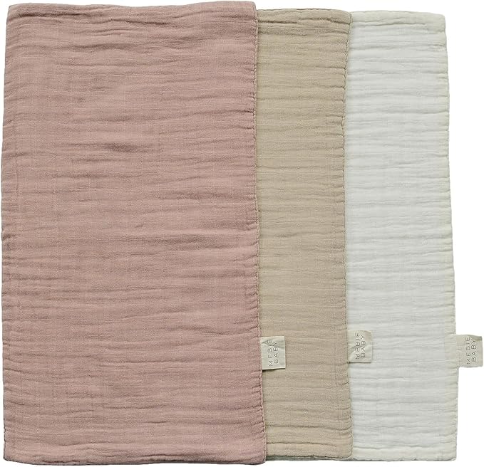 Mebie Baby Burp Cloths, Dusty Rose Print 3-Pack, Muslin Burp Cloth Set for Spit Up, Drool, and More, Boho Burp Cloths for Baby Boy and Girl, Baby Must Haves for Registry Lists and Gifts for Newborns