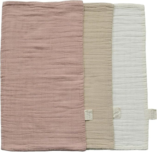 Mebie Baby Burp Cloths, Dusty Rose Print 3-Pack, Muslin Burp Cloth Set for Spit Up, Drool, and More, Boho Burp Cloths for Baby Boy and Girl, Baby Must Haves for Registry Lists and Gifts for Newborns