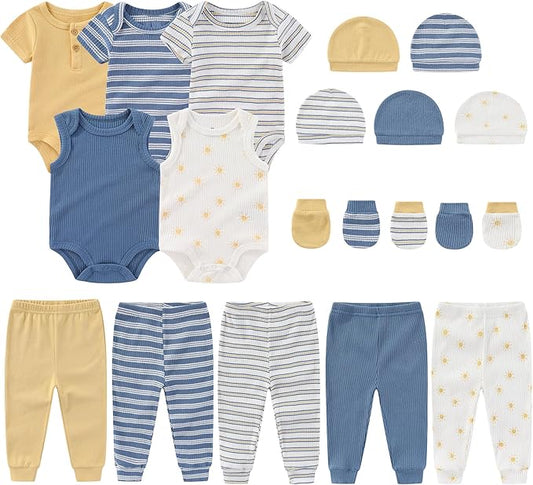 Newborn Layette Gift Set 20-Piece Cotton Baby Boy Girl Clothes Essentials and Accessories