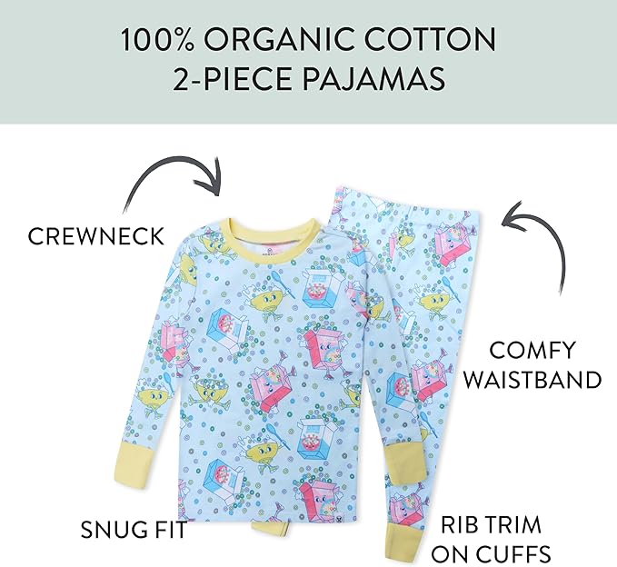 HonestBaby 2-Piece Pajamas Sleepwear Pjs 100% Organic Cotton for Baby, Toddler, Kids, Boy