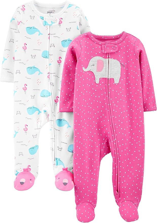 Simple Joys by Carter's Baby Girls' Cotton Footed Sleep and Play, Pack of 2