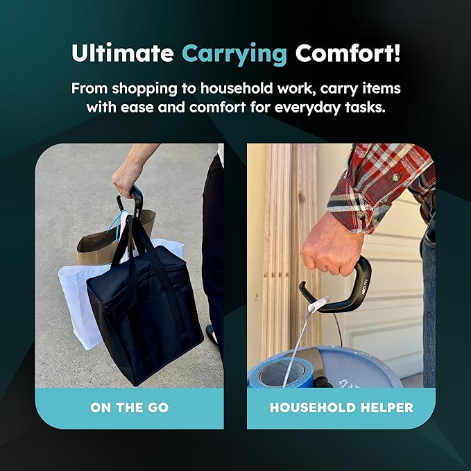 Grocery Bag Carrier (2 Pack) - Invented by Board Certified Orthotist – Ergonomic Lightweight Design - Also a Rehab & Recovery Aid, Carpal Tunnel, Arthritis, Weak Hands – All Ages - Black