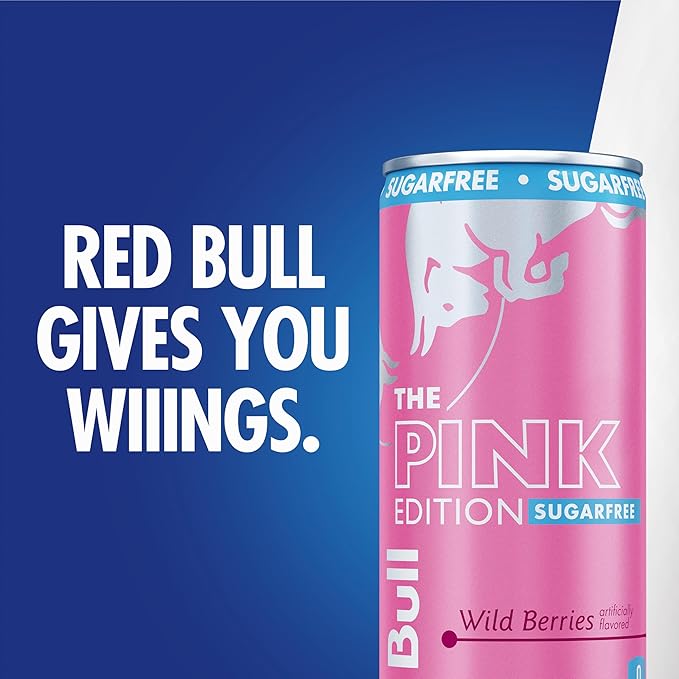 Red Bull Pink Edition Sugar Free Energy Drink, Wild Berries, 12 fl. oz., 6 x 4 Cans, Pack of 24 Cans, with 80mg Caffeine, Taurine & B Vitamins