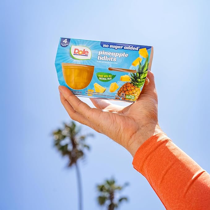 Dole Pineapple Tidbits with No Sugar Added - Dole Fruit Bowls Snacks - 4 oz Fruit Bowls - 12 Pack